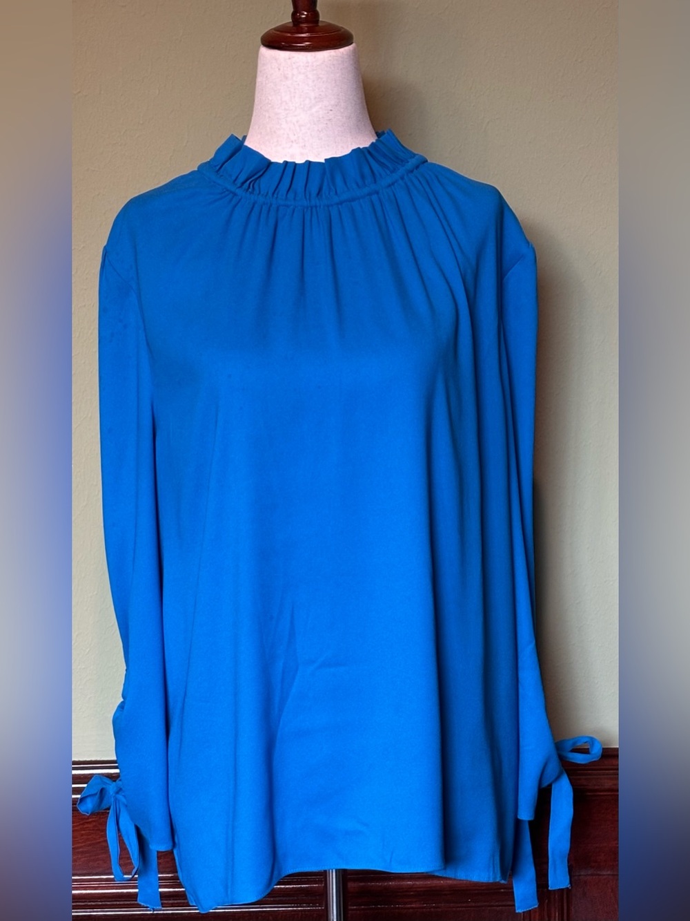 Ann Taylor Royal Blue Ruffled-Neck Long Sleeve Blouse